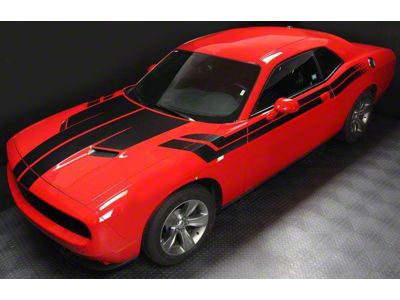 Hood, Fender and Side Dual Stripes; Gloss Black (15-18 Challenger)