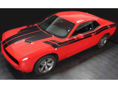 Hood, Fender and Side Dual Stripes; Gloss Black (19-23 Challenger)