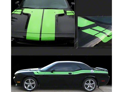 Hood, Fender and Side Dual Stripes; Gloss Black (19-23 Challenger)