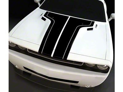 Hood T-Stripes with Side Accent Decals; Gloss Black (15-18 Challenger)