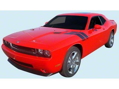 Hood to Fender Stripes with R/T Logo; Carbon Fiber (09-14 Challenger R/T)