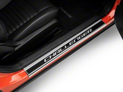 Illuminated Carbon Fiber Door Sills with Challenger Lettering; Blue (08-23 Challenger)