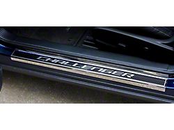 Illuminated Carbon Fiber Door Sills with Challenger Lettering; Green (08-23 Challenger)