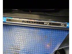 Illuminated Carbon Fiber Door Sills with Mopar Lettering; Blue (15-23 Challenger)