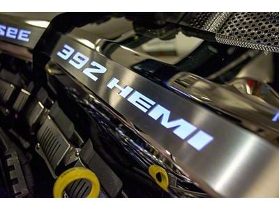 Illuminated Fuel Rail Covers with 392 HEMI Lettering; Green (15-23 6.4L HEMI Challenger w/o Shaker Hood)