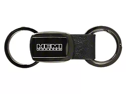 HEMI Powered Leather Tri-Ring Key Fob; Gunmetal
