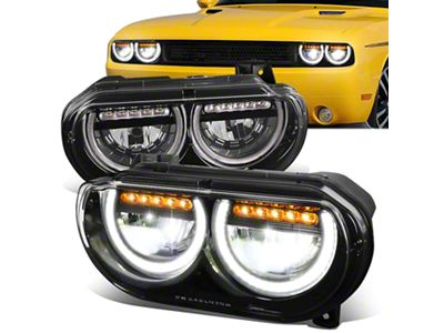 LED DRL Headlights; Black Housing; Clear Lens (08-14 Challenger)