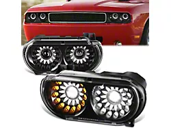 LED DRL Projector Headlights; Black Housing; Clear Lens (08-14 Challenger w/ Factory Halogen Headlights)