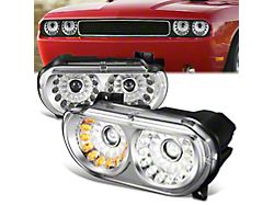 LED DRL Projector Headlights; Chrome Housing; Clear Lens (08-14 Challenger w/ Factory Halogen Headlights)