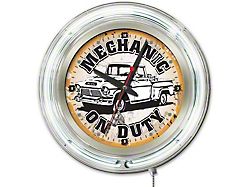 Mechanic on Duty 15-Inch Double Neon Wall Clock