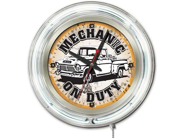 Mechanic on Duty 15-Inch Double Neon Wall Clock