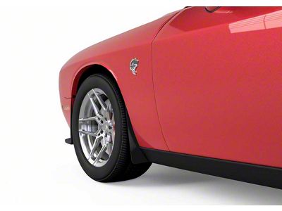 Mud Flaps; Front and Rear; Satin Black Vinyl (15-23 Challenger SRT Hellcat, Excluding Widebody)