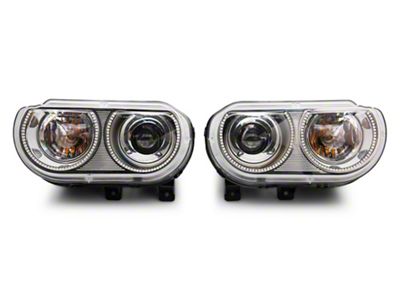 Oracle OE Style Headlights with Dynamic ColorSHIFT Halo; Chrome Housing; Clear Lens (08-14 Challenger w/ Factory HID Headlights)