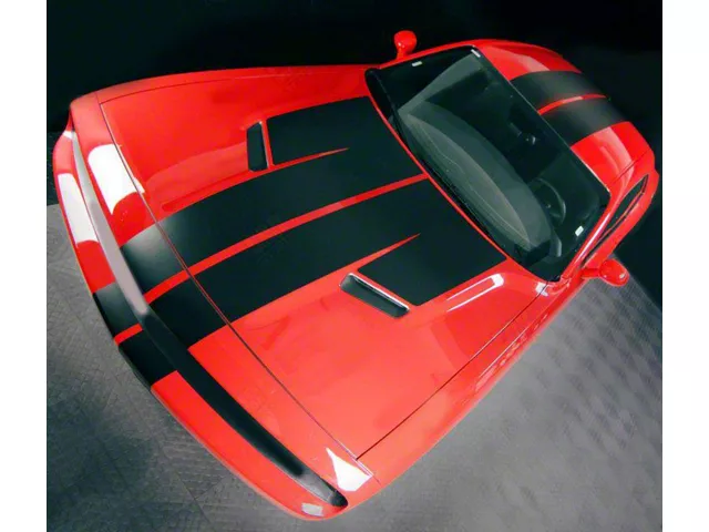 Over-The-Top Double Stripes; Gloss Black (08-10 Challenger)