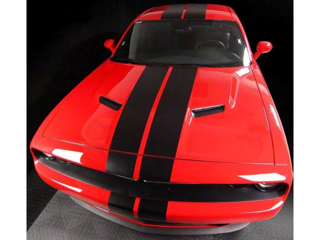Over-The-Top Double Stripes; Gloss Black (15-18 Challenger)