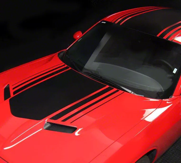 Challenger Over Top Shaker Style Stripes; Matte Black (19-23 Challenger Over Top Shaker Style Stripes; Matte Black (19-23