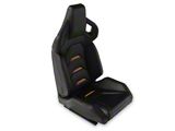 Perforated Vinyl Racing Bucket Seats with Seat Sliders; Black and Orange Carbon Fiber Style (Universal; Some Adaptation May Be Required)