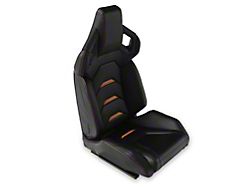 Perforated Vinyl Racing Bucket Seats with Seat Sliders; Black and Orange Carbon Fiber Style (Universal; Some Adaptation May Be Required)