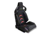 Perforated Vinyl Racing Bucket Seats with Seat Sliders; Black and Red Carbon Fiber Style (Universal; Some Adaptation May Be Required)