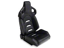 Perforated Vinyl Racing Bucket Seats with Seat Sliders; Black and White Carbon Fiber Style (Universal; Some Adaptation May Be Required)