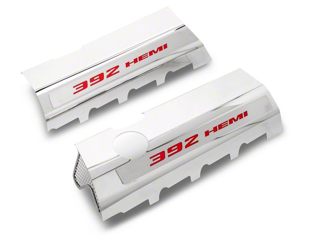 Polished Fuel Rail Covers with 392 HEMI Lettering; Bright Red Solid (15-23 6.4L HEMI Challenger w/o Shaker Hood)