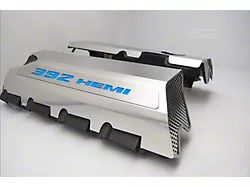 Polished Fuel Rail Covers with 392 HEMI Lettering; Solid MOPAR Blue (15-23 6.4L HEMI Challenger w/o Shaker Hood)