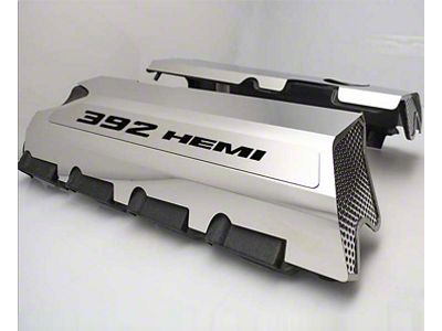 Polished Fuel Rail Covers with 392 HEMI Lettering; White Carbon Fiber (15-23 6.4L HEMI Challenger w/o Shaker Hood)