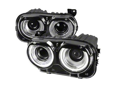 Dual Halo Projector Headlights; Black Housing; Clear Lens (15-23 Challenger w/ Factory Halogen Headlights)