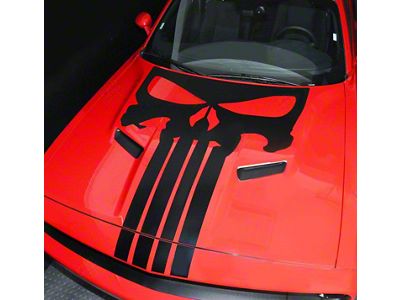 Punisher Skull Hood Stripe Decal; Gloss Black (19-23 Challenger)