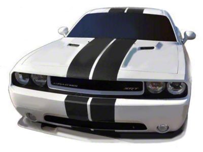 Rally Double Center Stripes; Gloss Black (15-18 Challenger)