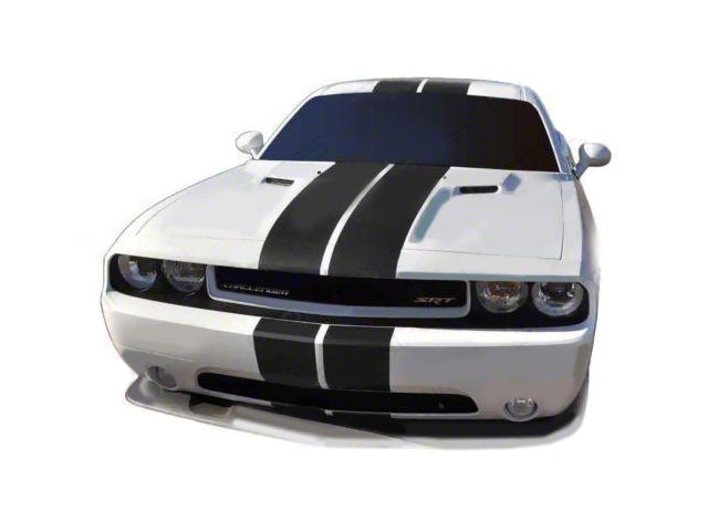Rally Double Center Stripes; Gloss Black (15-18 Challenger)