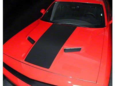 Solid Center Hood Accent Stripe Decal; Matte Black (15-18 Challenger)