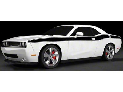 Solid CUDA Style Side Stripes; Gloss Black (15-18 Challenger)
