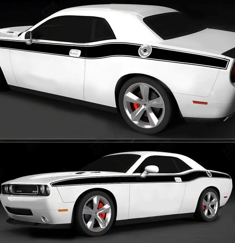 Challenger Solid CUDA Style Side Stripes; Matte Black (15-18
