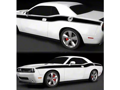 Solid CUDA Style Side Stripes; Matte Black (08-10 Challenger)