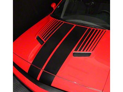 Split Hood T-Stripes with Strobe Decals; Matte Black (15-18 Challenger)