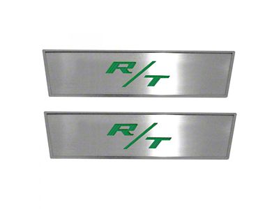 Stainless Door Badge Plate with R/T Logo; Green Carbon Fiber (08-14 Challenger)