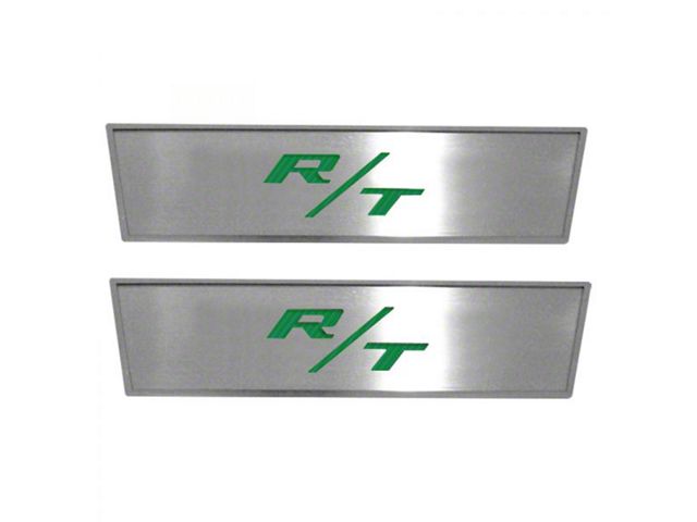 Stainless Door Badge Plate with R/T Logo; Green Carbon Fiber (08-14 Challenger)