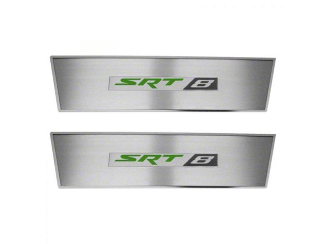 Stainless Door Badge Plate with SRT8 Logo; Green Carbon Fiber (08-14 Challenger)