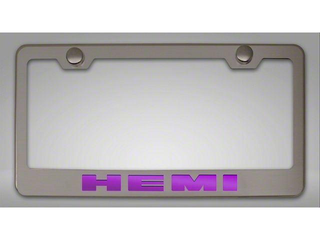 Stainless Steel HEMI License Plate Frame; Illuminated Purple (Universal; Some Adaptation May Be Required)