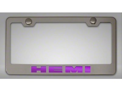 Stainless Steel HEMI License Plate Frame; Illuminated Purple (Universal; Some Adaptation May Be Required)