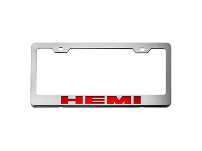 Stainless Steel HEMI License Plate Frame; Bright Red Solid (Universal; Some Adaptation May Be Required)