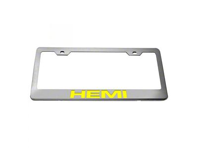 Stainless Steel HEMI License Plate Frame; Solid Yellow (Universal; Some Adaptation May Be Required)