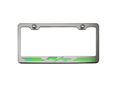 Stainless Steel R/T Dodge License Plate Frame; Synergy Green Solid (Universal; Some Adaptation May Be Required)