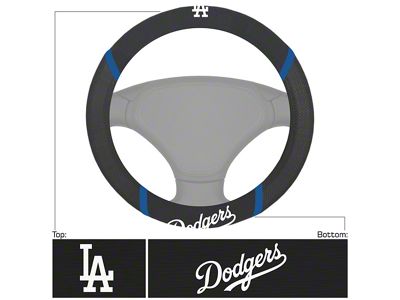 Steering Wheel Cover with Los Angeles Dodgers Logo; Black (Universal; Some Adaptation May Be Required)