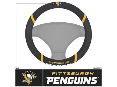 Steering Wheel Cover with Pittsburgh Penguins Logo; Black (Universal; Some Adaptation May Be Required)