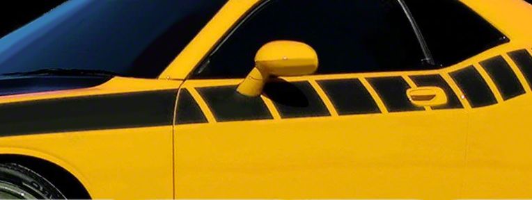 Challenger Strobe Cuda Racing Side Stripes; Matte Black (15-18
