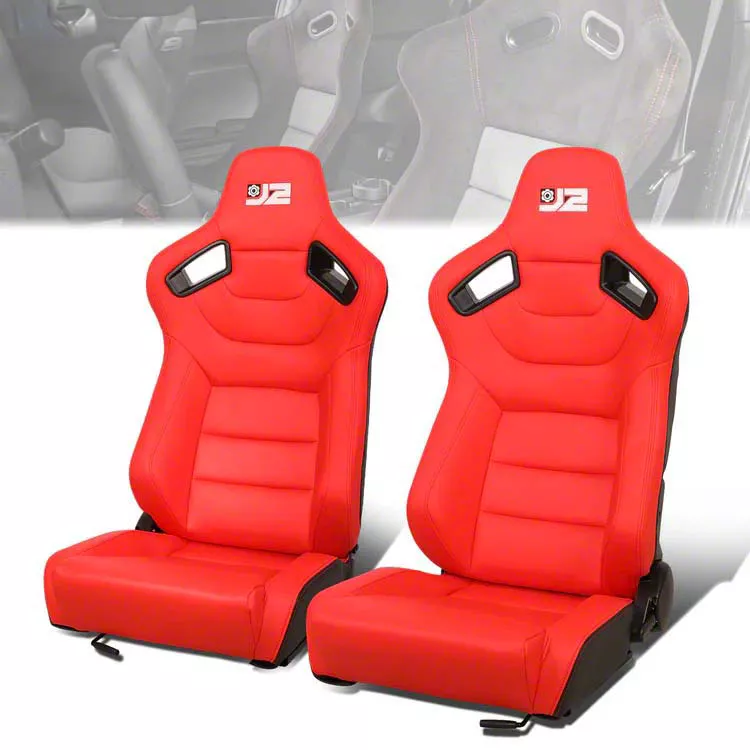 Synthetic Leather Racing Bucket Seats with Seat Sliders; Red (Universal; Some Adaptation May Be Required)