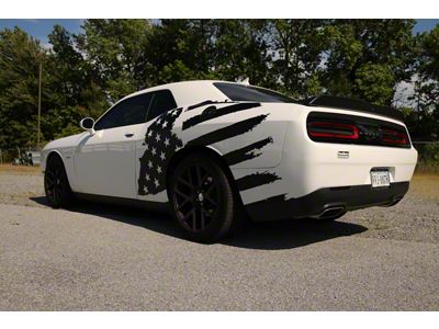 Tattered American Flag Body Graphic; Driver Side; Gloss White (08-23 Challenger)