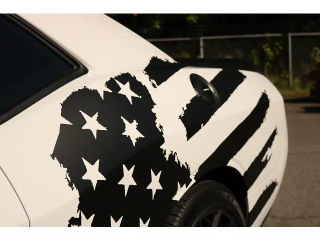 Tattered American Flag Body Graphic; Driver Side; Matte Black (08-23 Challenger)
